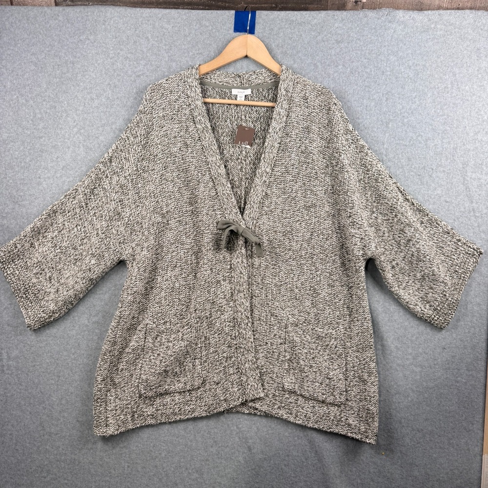 Pure Jill J Jill Cardigan Womens LP Peatmoss Marled Tie Front Cotton Sweater NEW